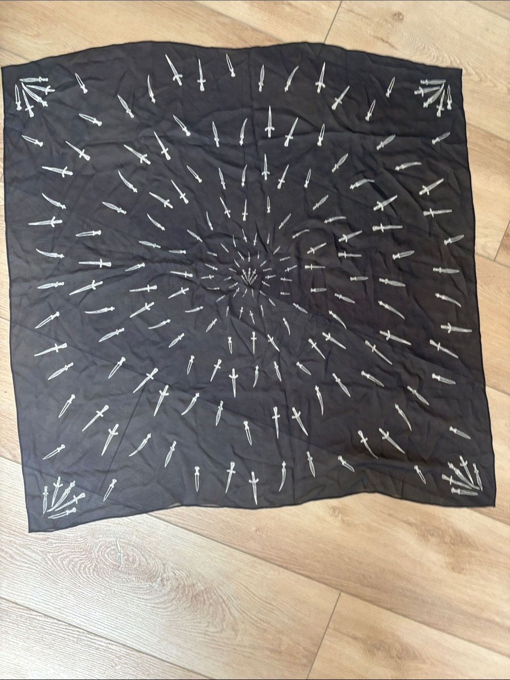 rag & bone Blue Silk Scarf with White Dagger Print